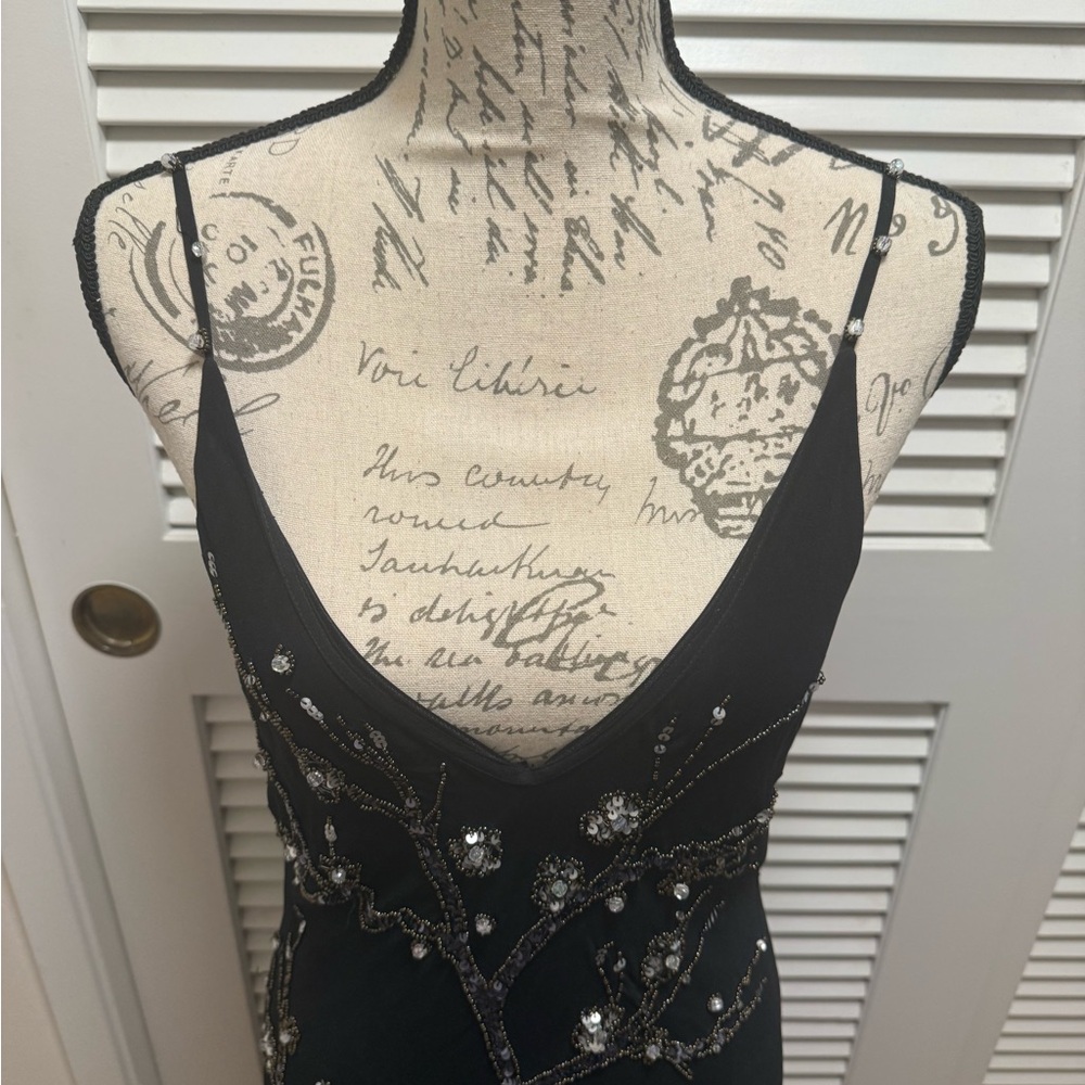 Susie Wong Nocturne Black Beaded Midi Slip Dress with Branch Embroidery - Picture 3 of 6